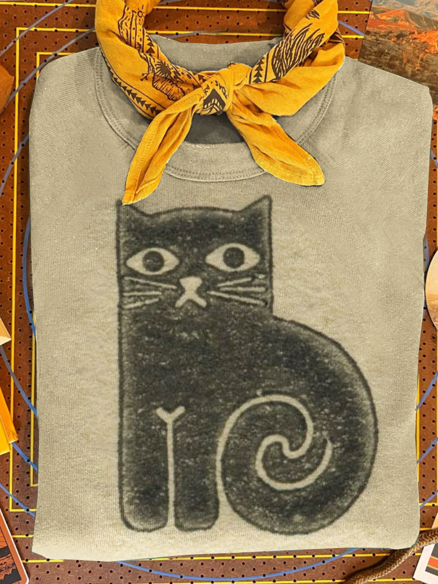 Abstract Cat Art Print Casual T-shirt
