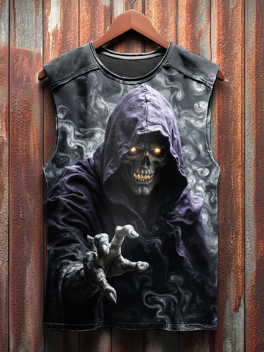 Dark Skeleton Art Print 100% Cotton Casual Tank Top