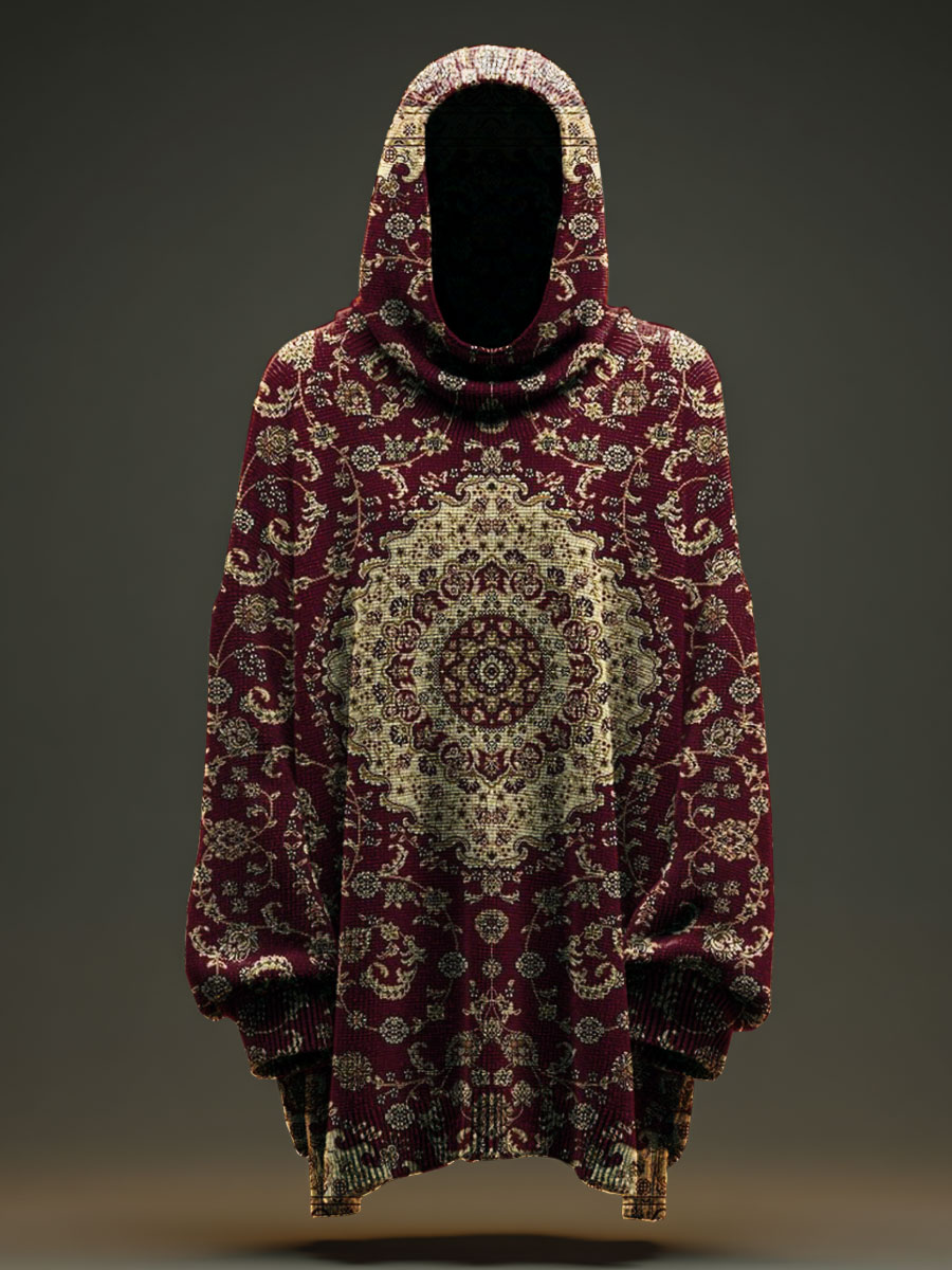 Vintage Floral Print Casual Hooded Sweater