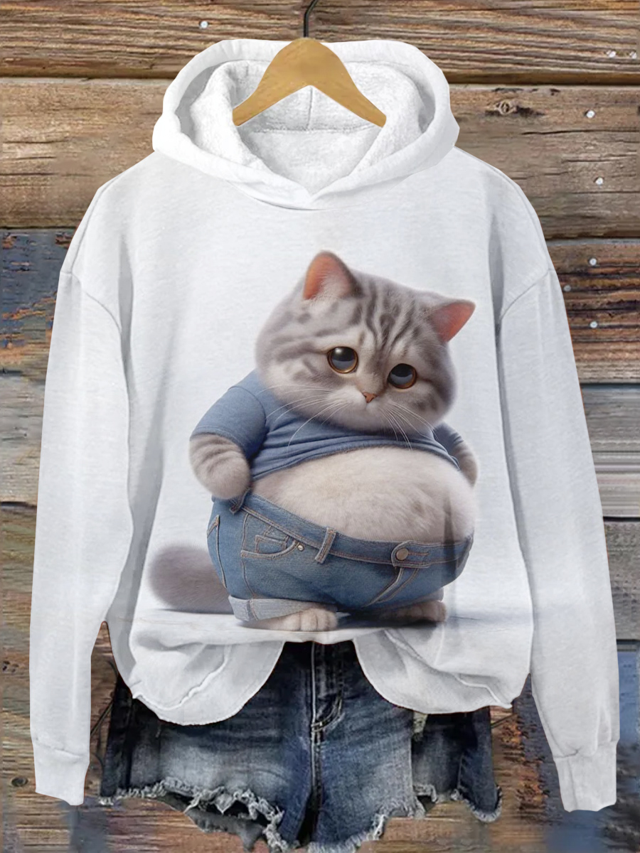 Fun Cat Art Print Hooded Sweatshirt