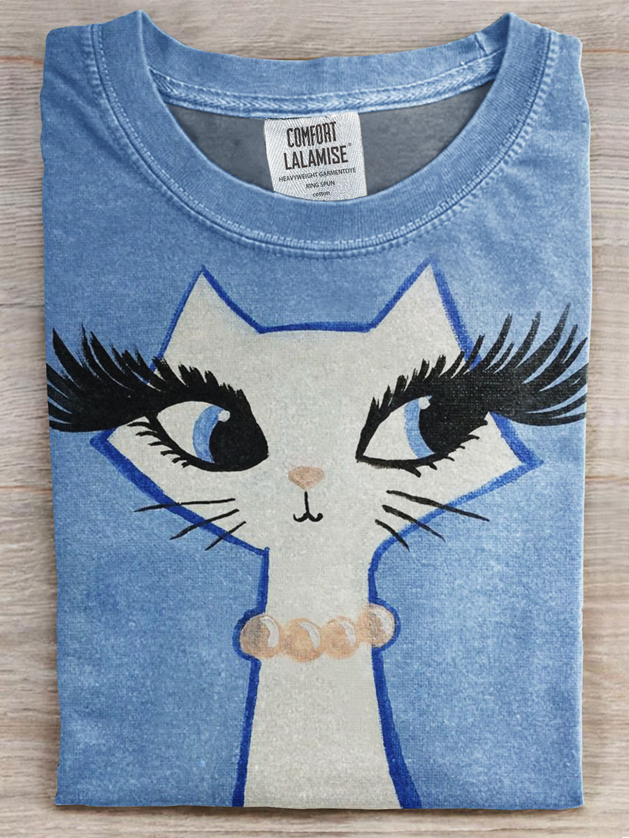 Cute Cat Print Casual T-shirt