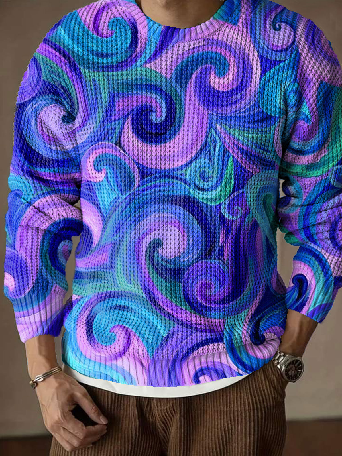 Swirls Purple Abstrct Art Print Knit Pullover Sweater