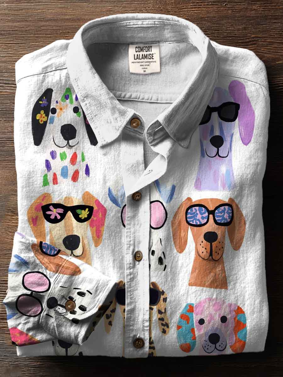 Cute Dogs Art Print Casual Cotton Shirt