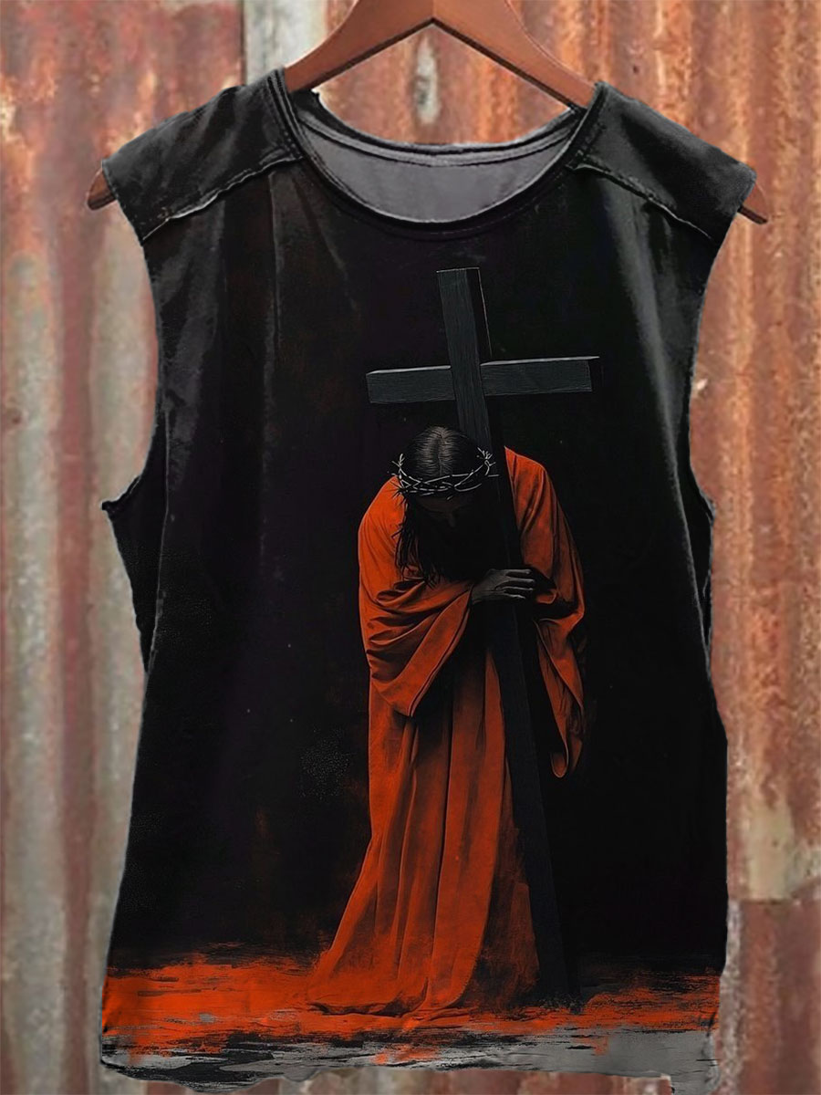 Vintage Jesus Print 100% Cotton Casual Tank Top
