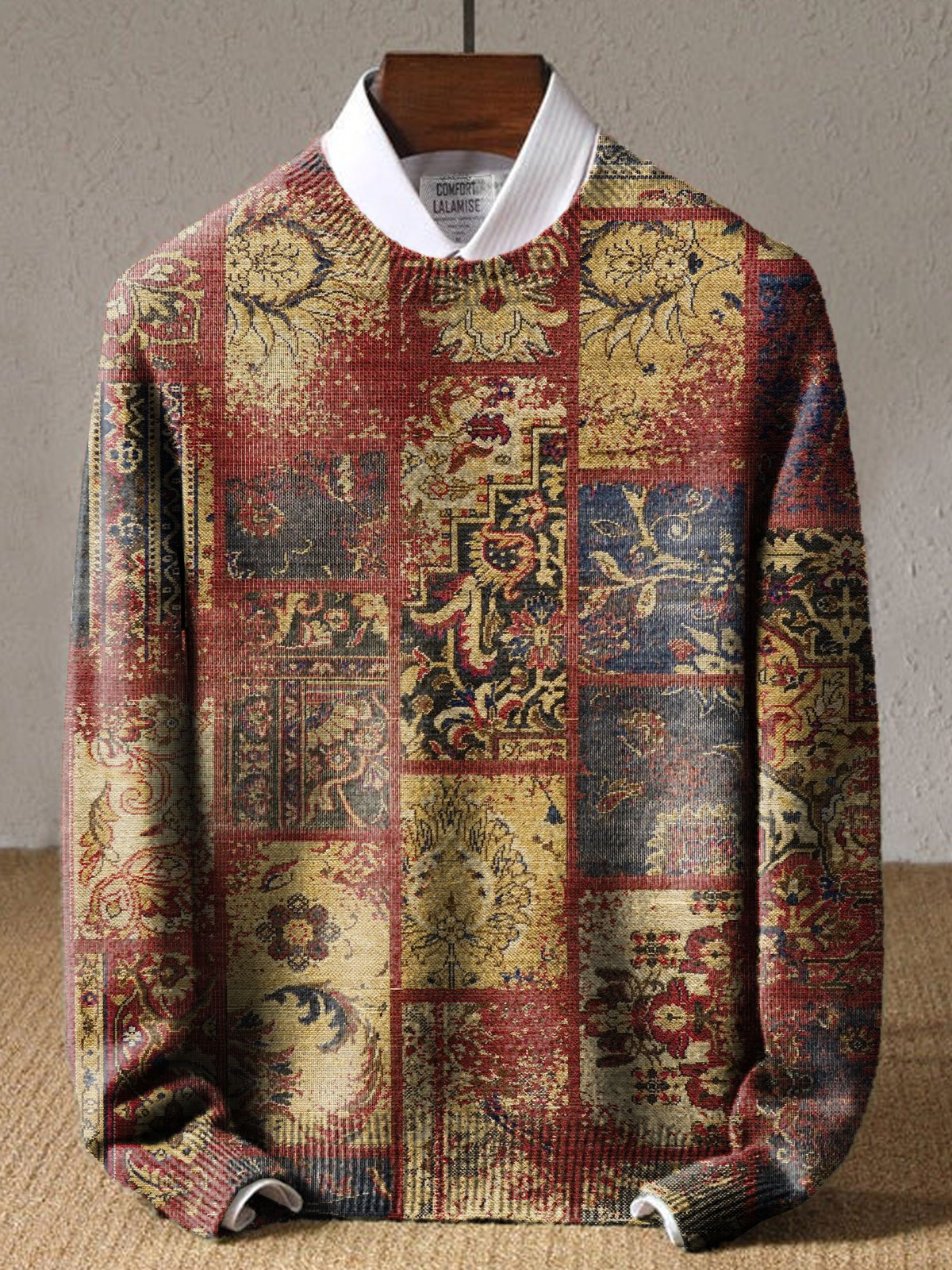 Vintage Ethinic Art Print Knit Pullover Sweater