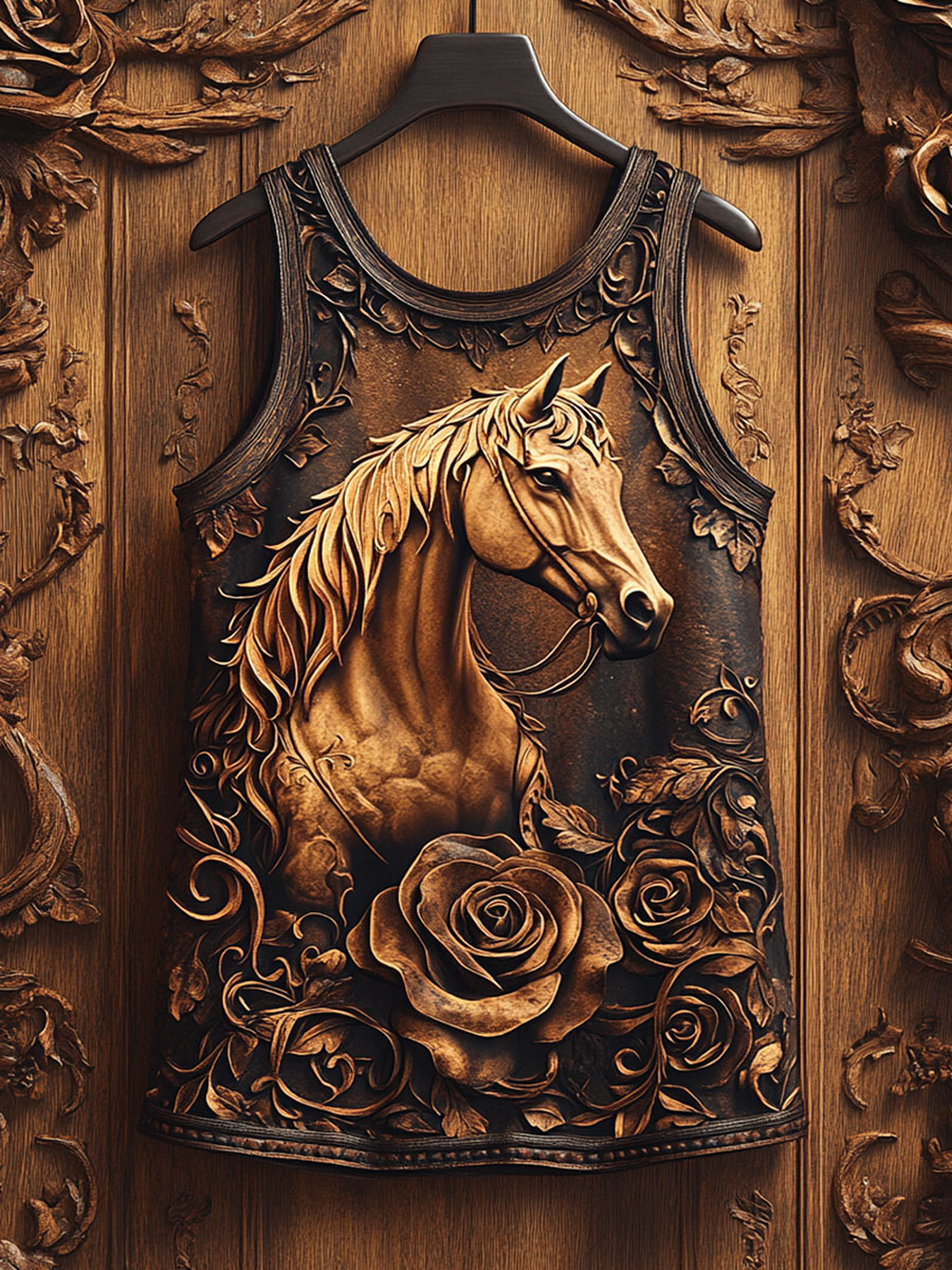 Vintage Floral Horse Print Tank Top