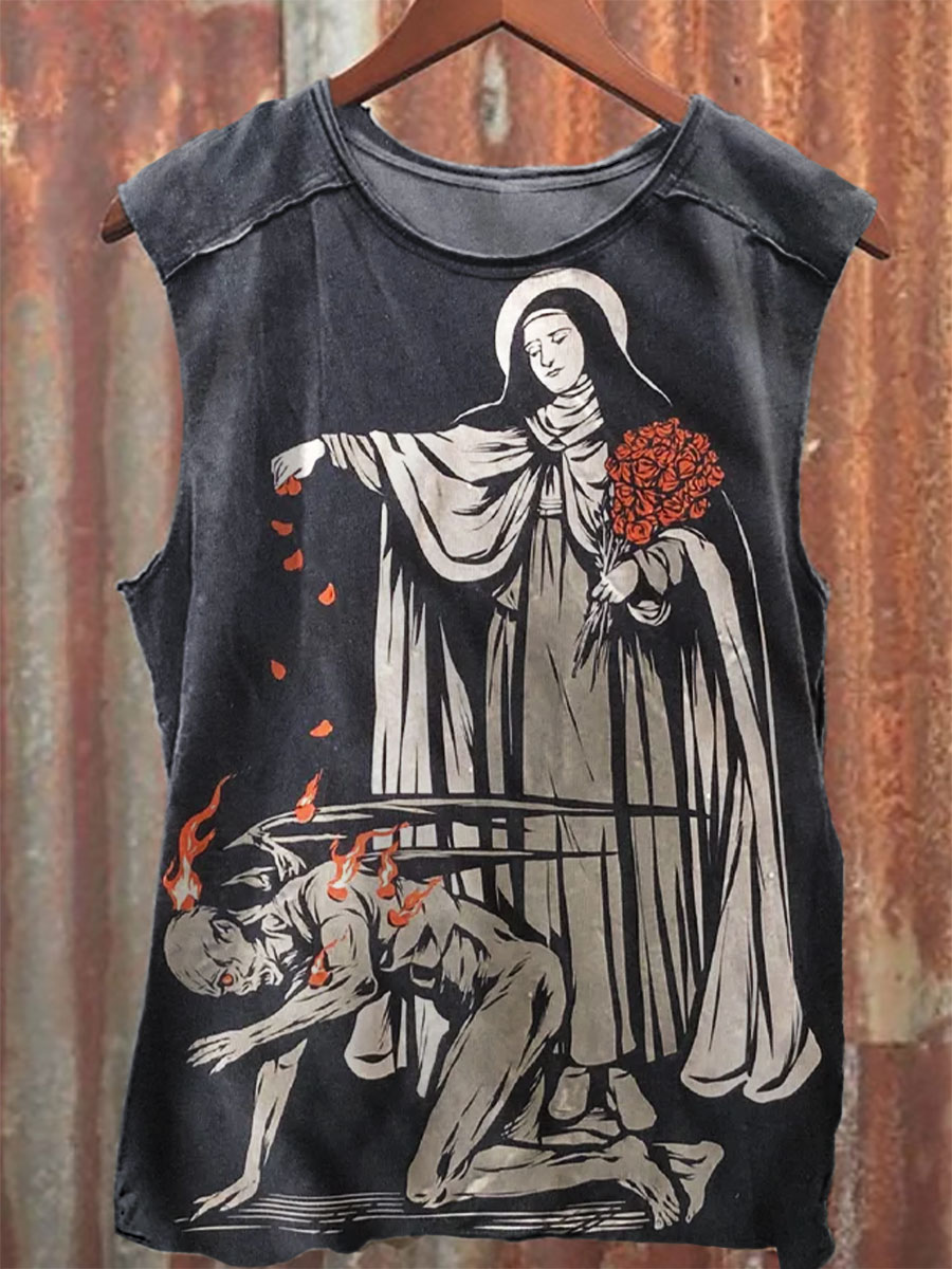 Religious Vintage Print 100% Cotton Casual Tank Top