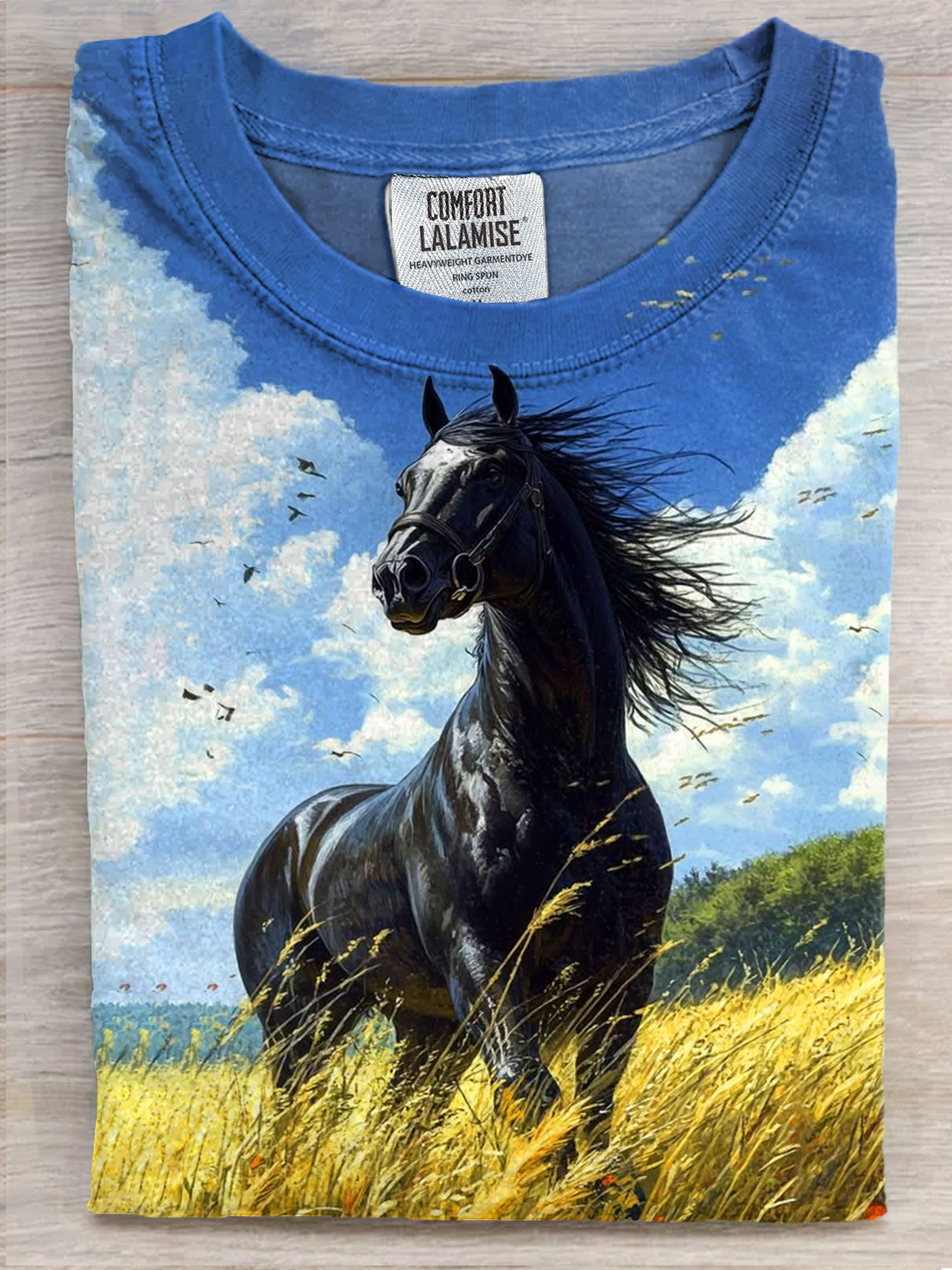 Black Horse Fancy Art Print Casaul Short Sleeve T-shirt