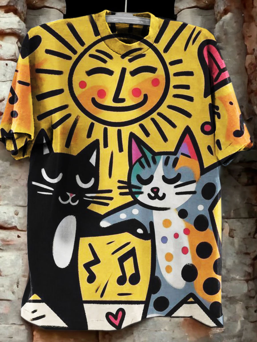 Cat Art Print Casual T-shirt
