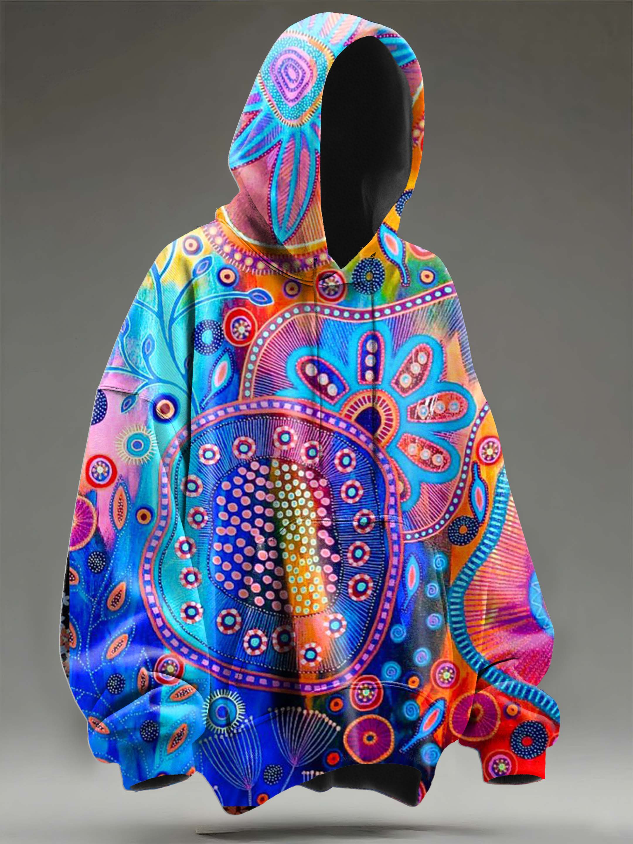 Vintage Sky Blue Ethnic Cell Totem Art Casual Hoodie Sweatshirt