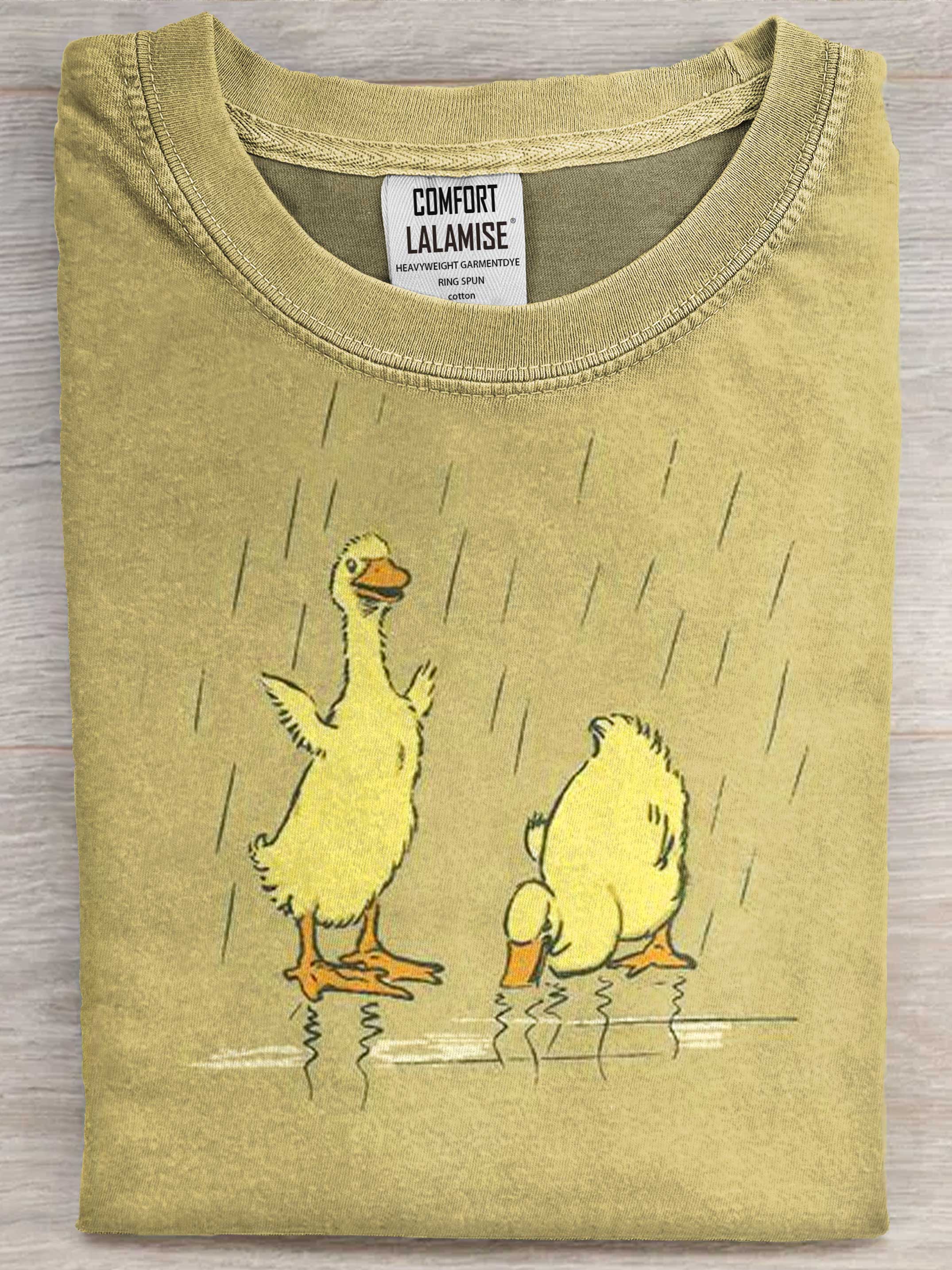 Raining Duck Art Print Casaul Short Sleeve T-shirt
