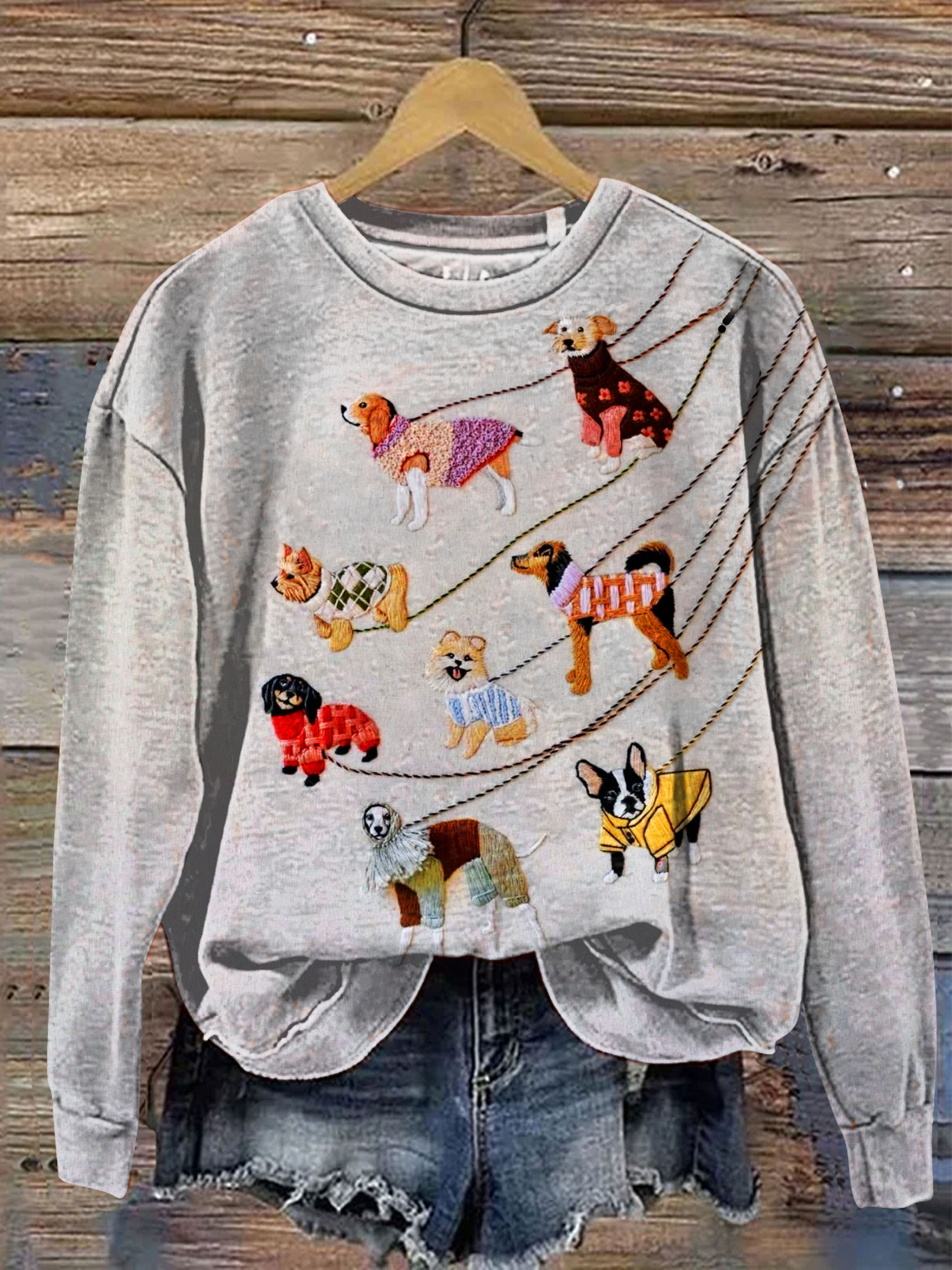 Walking the dogs Art Print Casaul Long Sleeve Sweashirt