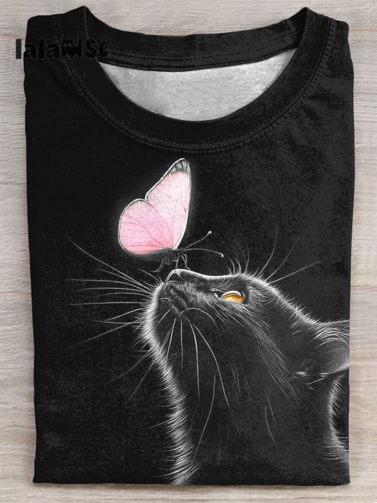 Cat Art Print Casaul T-shirt