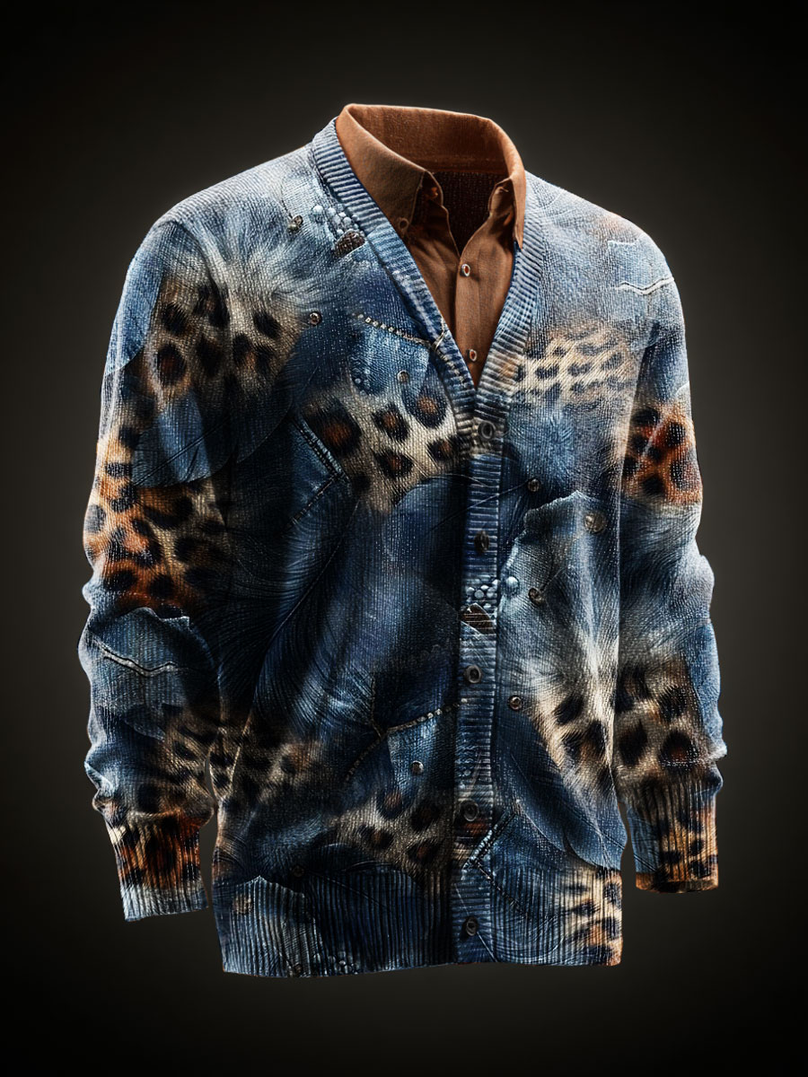 Leopard Art Printed Casual Cardigan Sweater