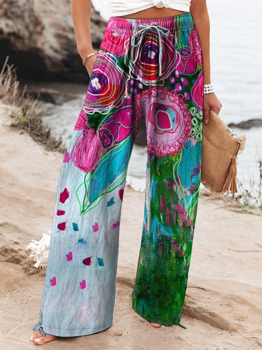 Women's Vintage Lovely Floral Art Printed Casual Pants