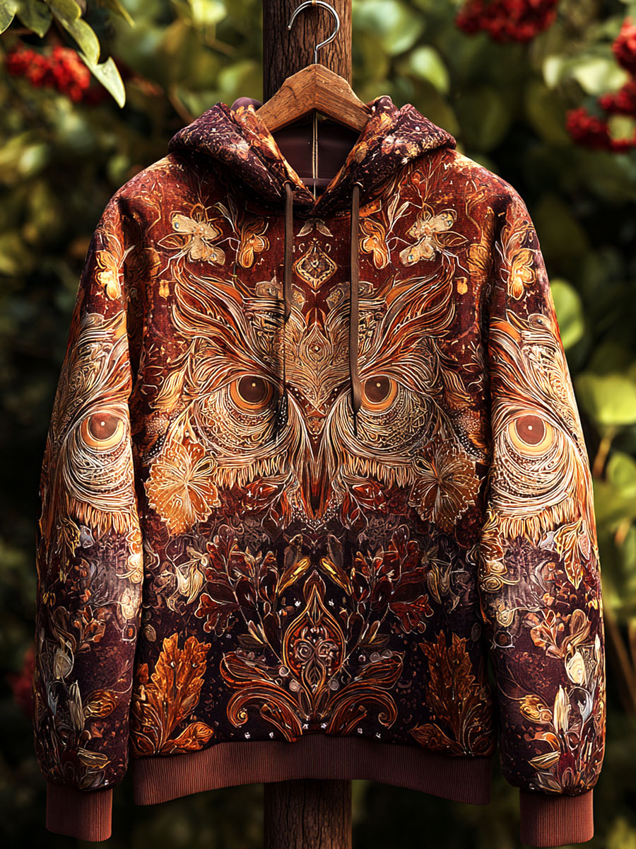 Fall Owl Print Casual Sweatshirt