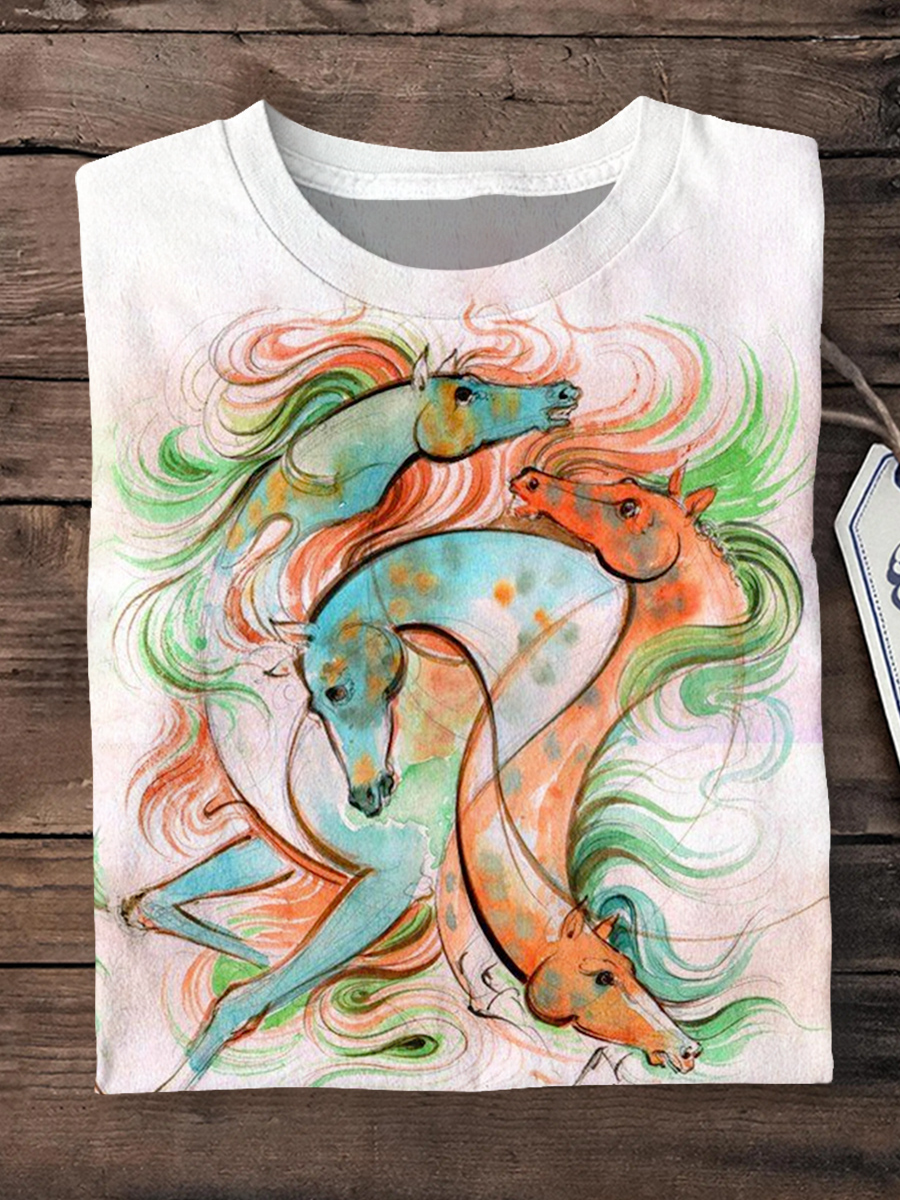Vintage Horse Art Print Short Sleeve T-Shirt