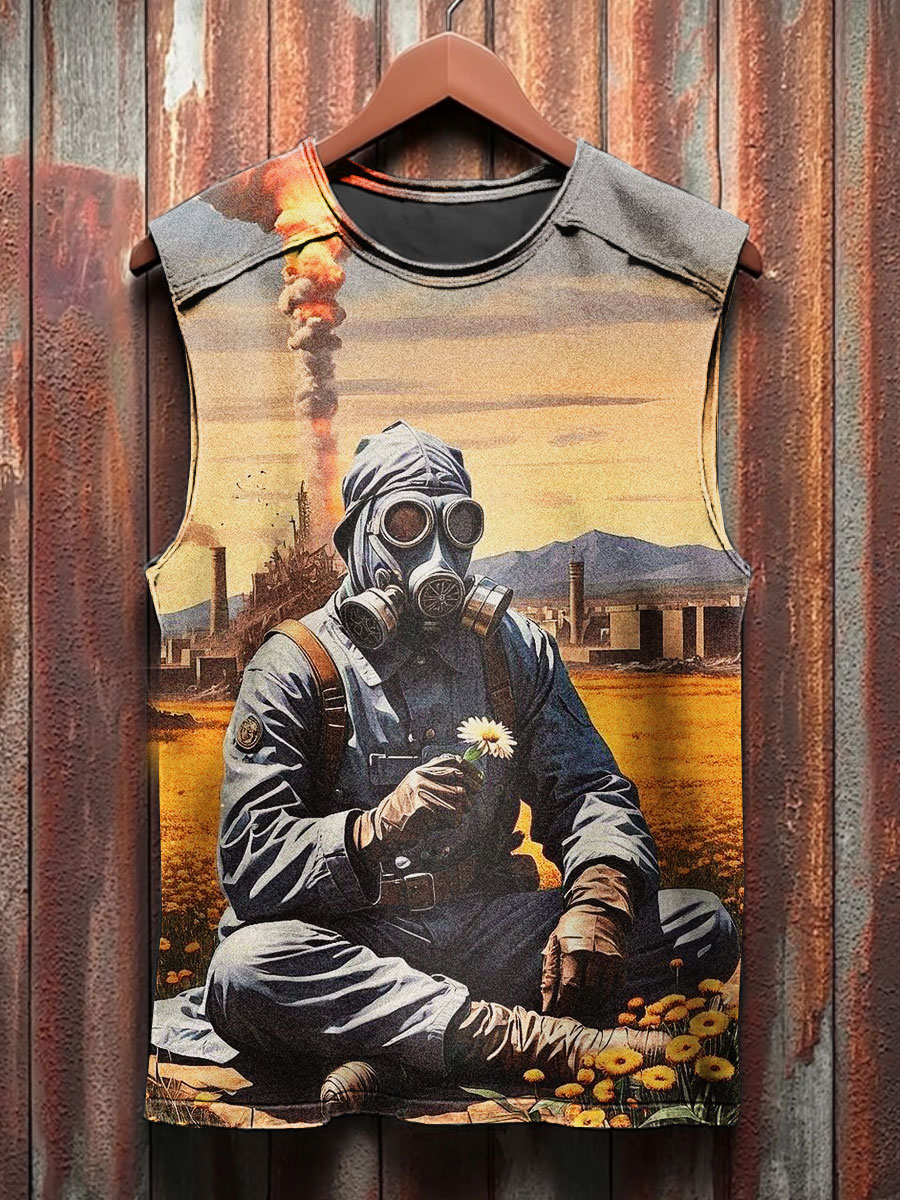 Vintage Print 100% Cotton Casual Tank Top