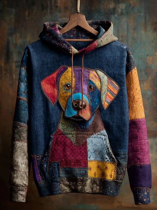 Vintage Dog Patchwork Art Print Casual Sweatshirt