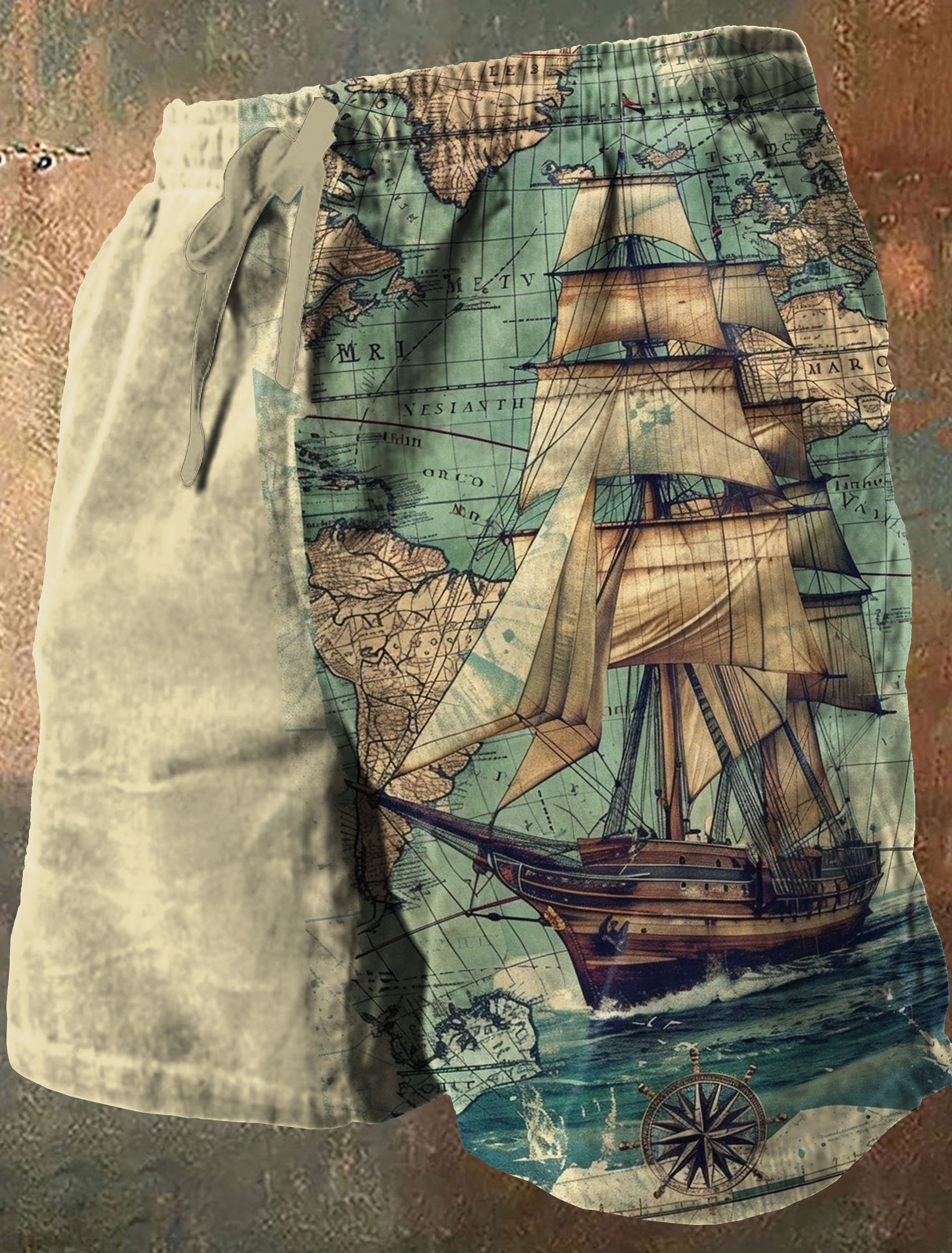 Vintage Art Print Casual Short Pants