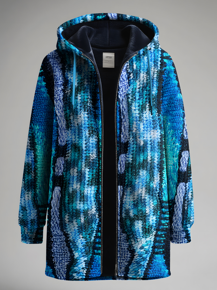 Vintage Abstract Pattern Art Print Unisex Plush Thick Long-Sleeved Sweater Cardigan Coat