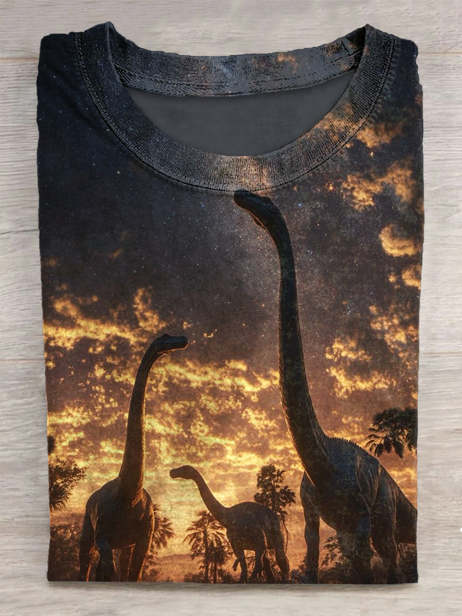 Dinosaur Printed Vintage Fashion Loose Short Sleeve T-Shirt