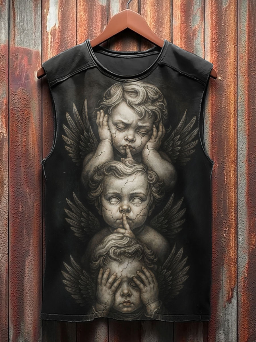 Vintage Dark Angel Print 100% Cotton Casual Tank Top