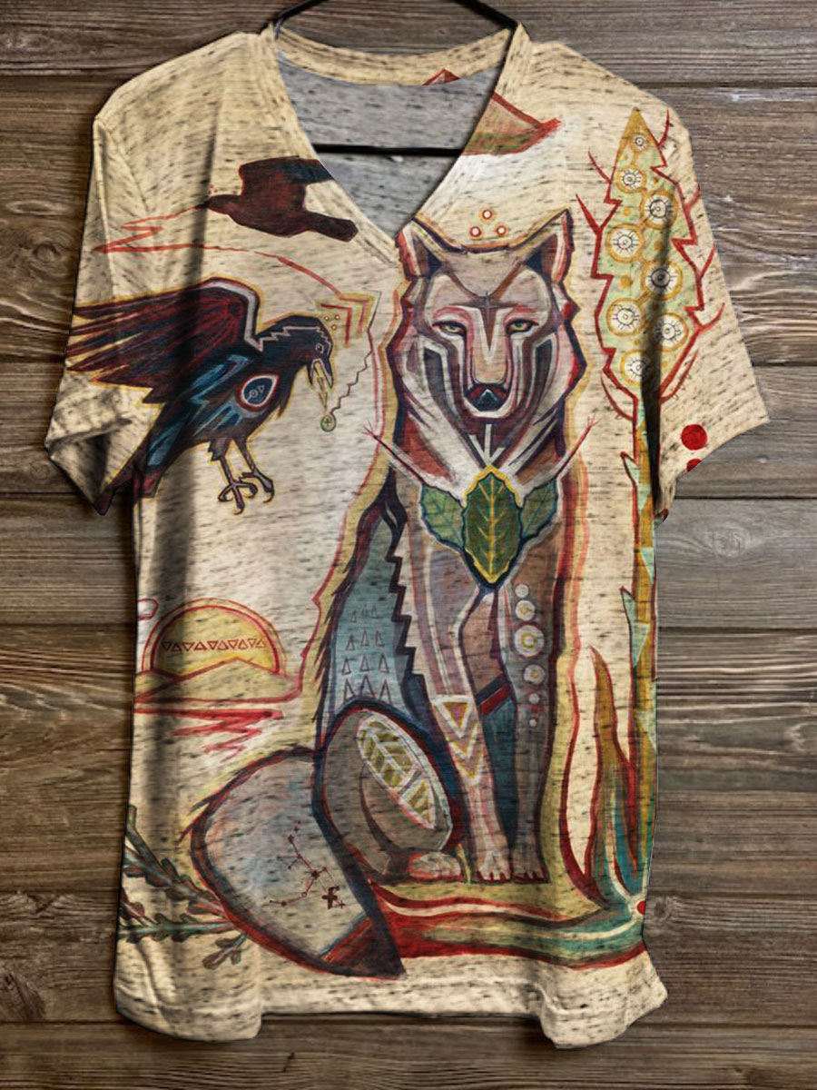 Women's Vintage Art V-neck Casual T-Shirt