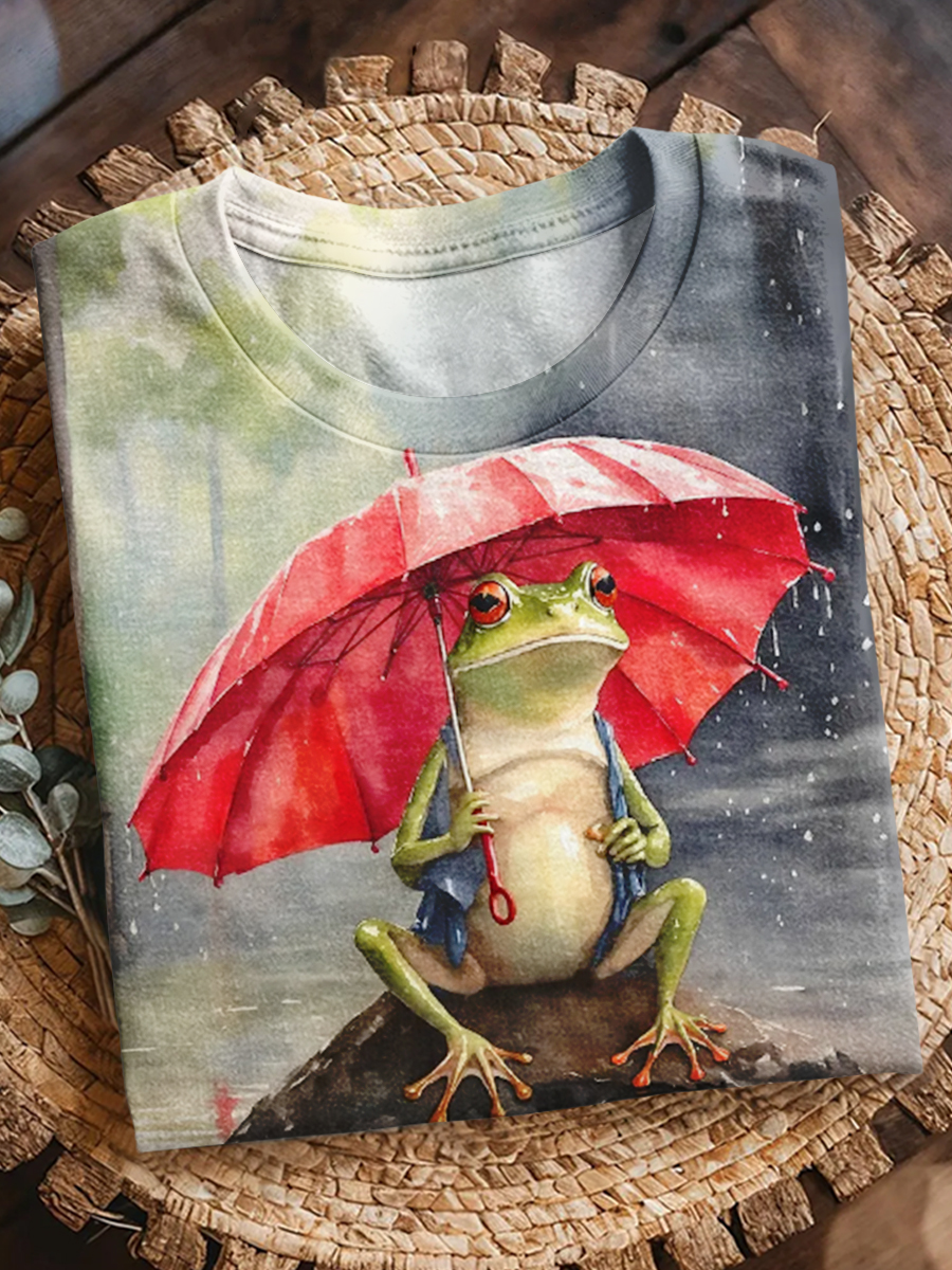 Cute Watercolor Frog Print Short Sleeve T-Shir