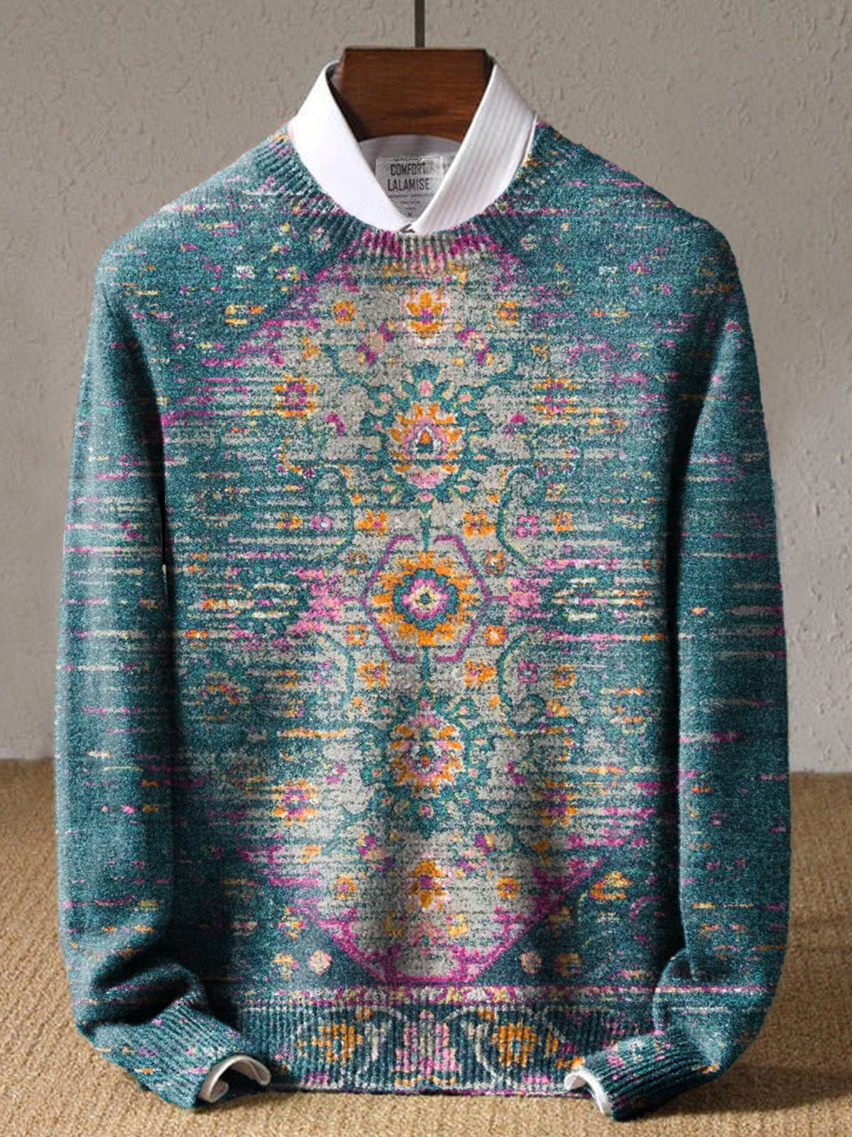 Vintage Ethinic Art Print Knit Pullover Sweater