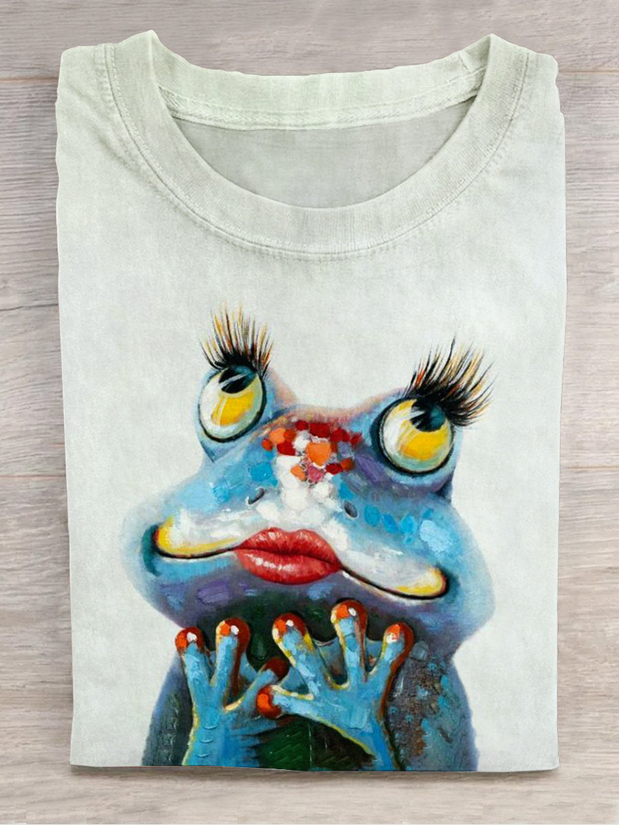 Funny Frog Art Printed Crew Neck Women's T-shirt