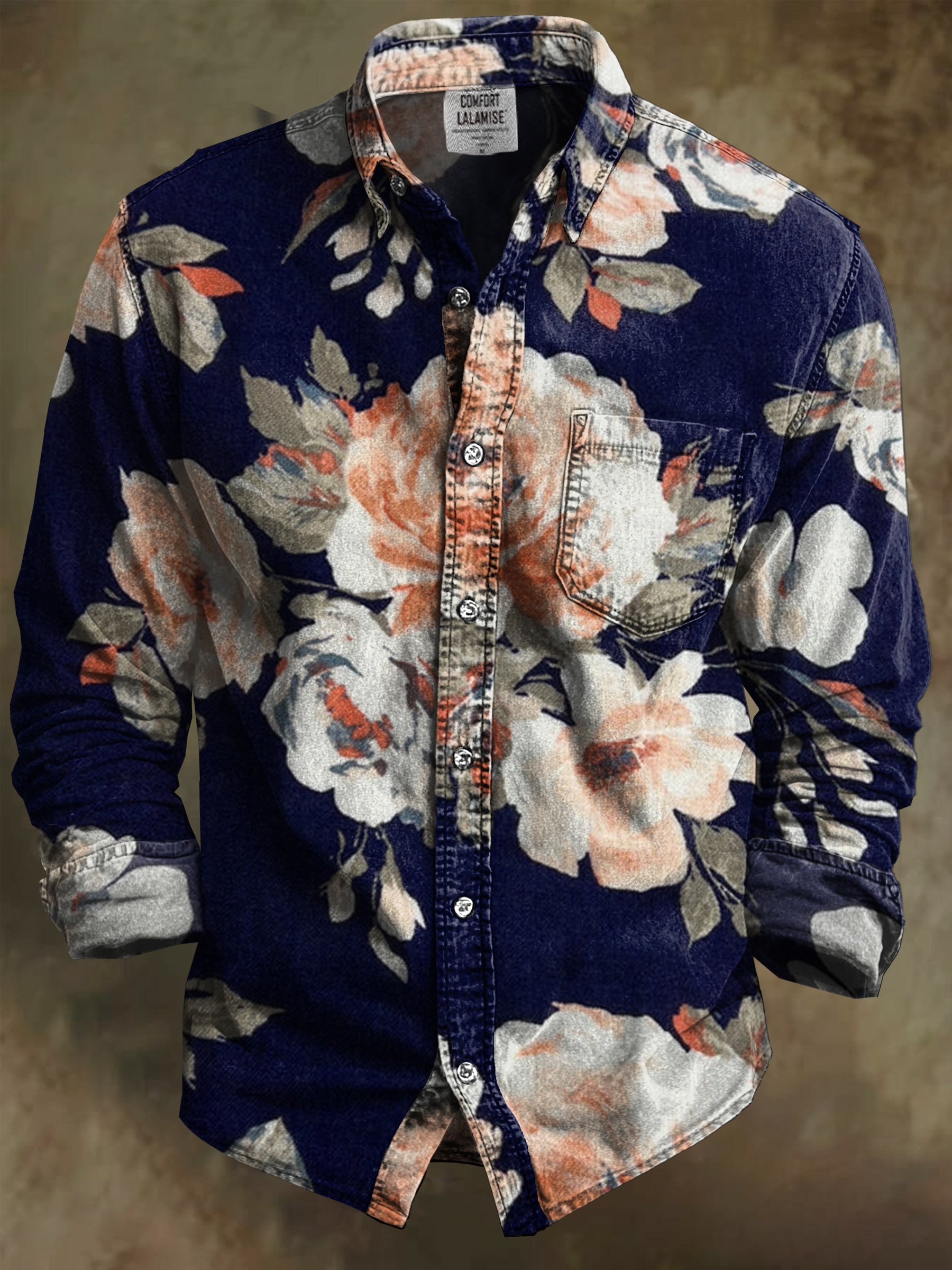 Vintage Abstract Floral Art Print 100% Cotton Long Sleeve Shirt