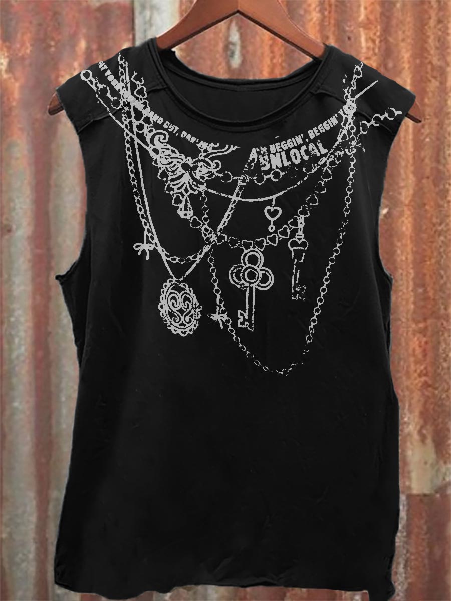 Vintage Print 100% Cotton Casual Tank Top