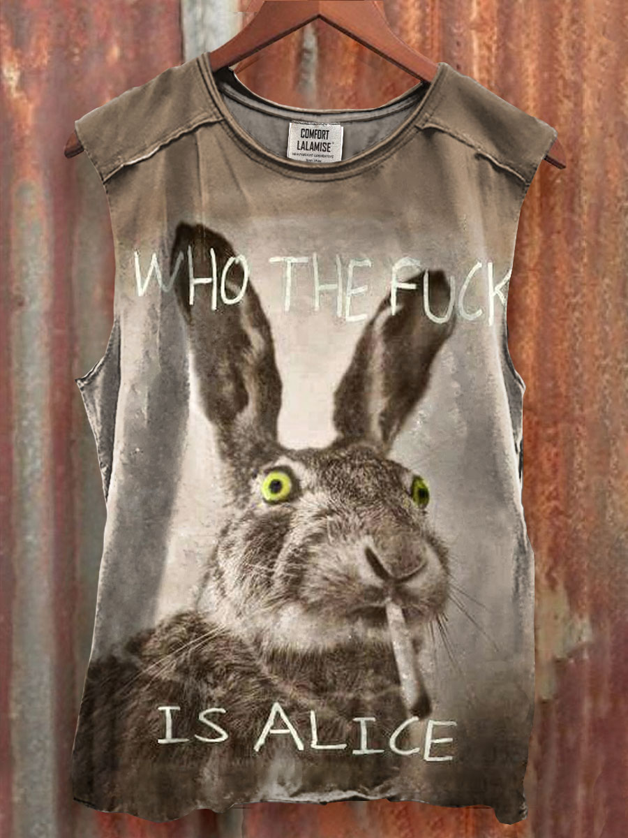 Who The Fuck Bunny Art Print 100% Cotton Casual Tank Top