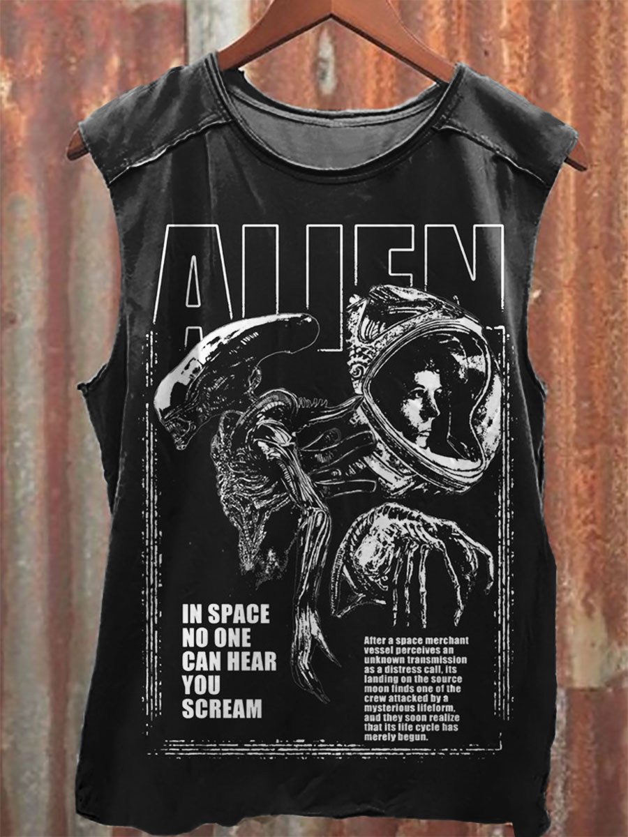 Vintage Print 100% Cotton Casual Tank Top