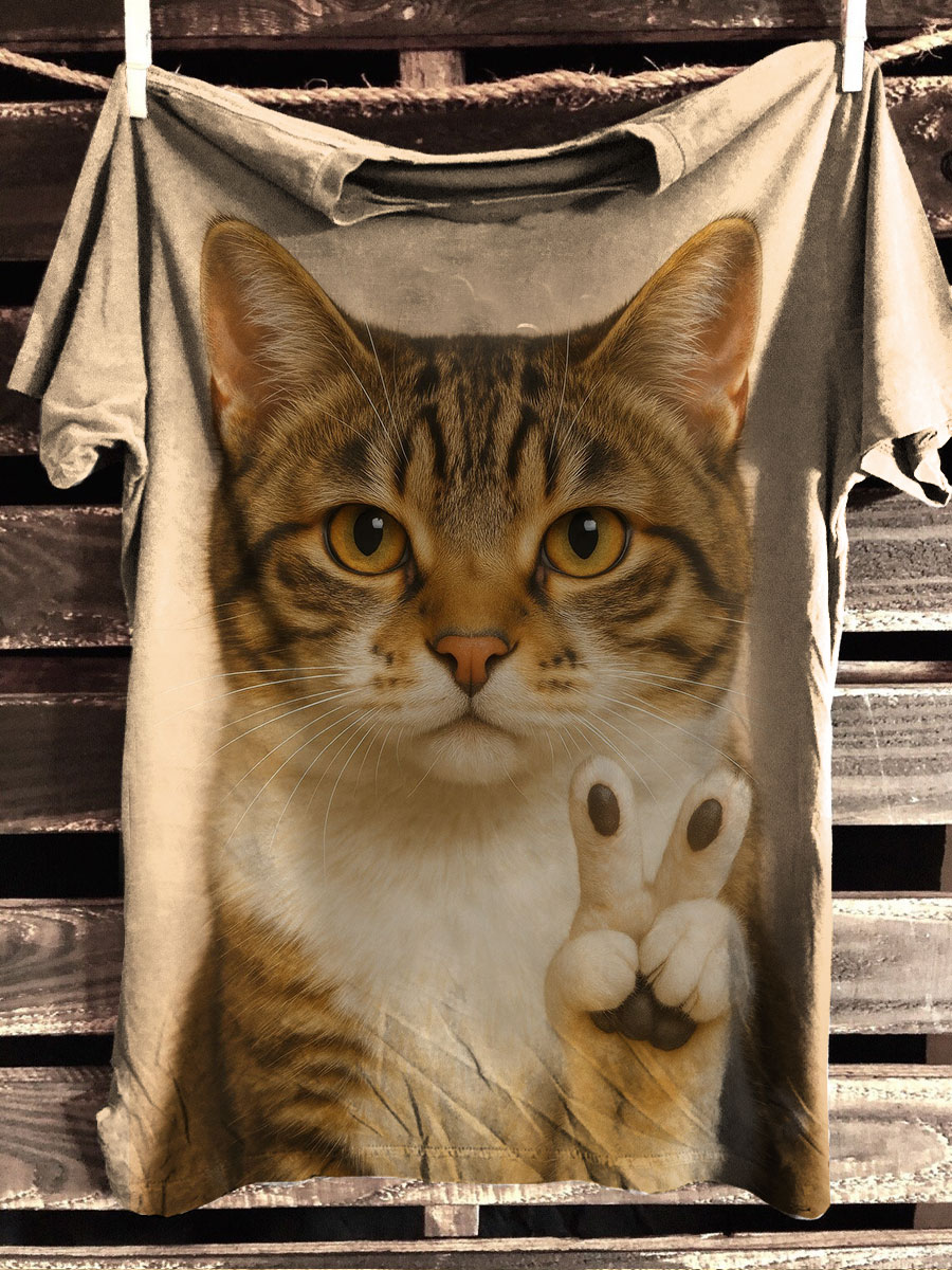 Vintage Cat Prints Casual T-shirt