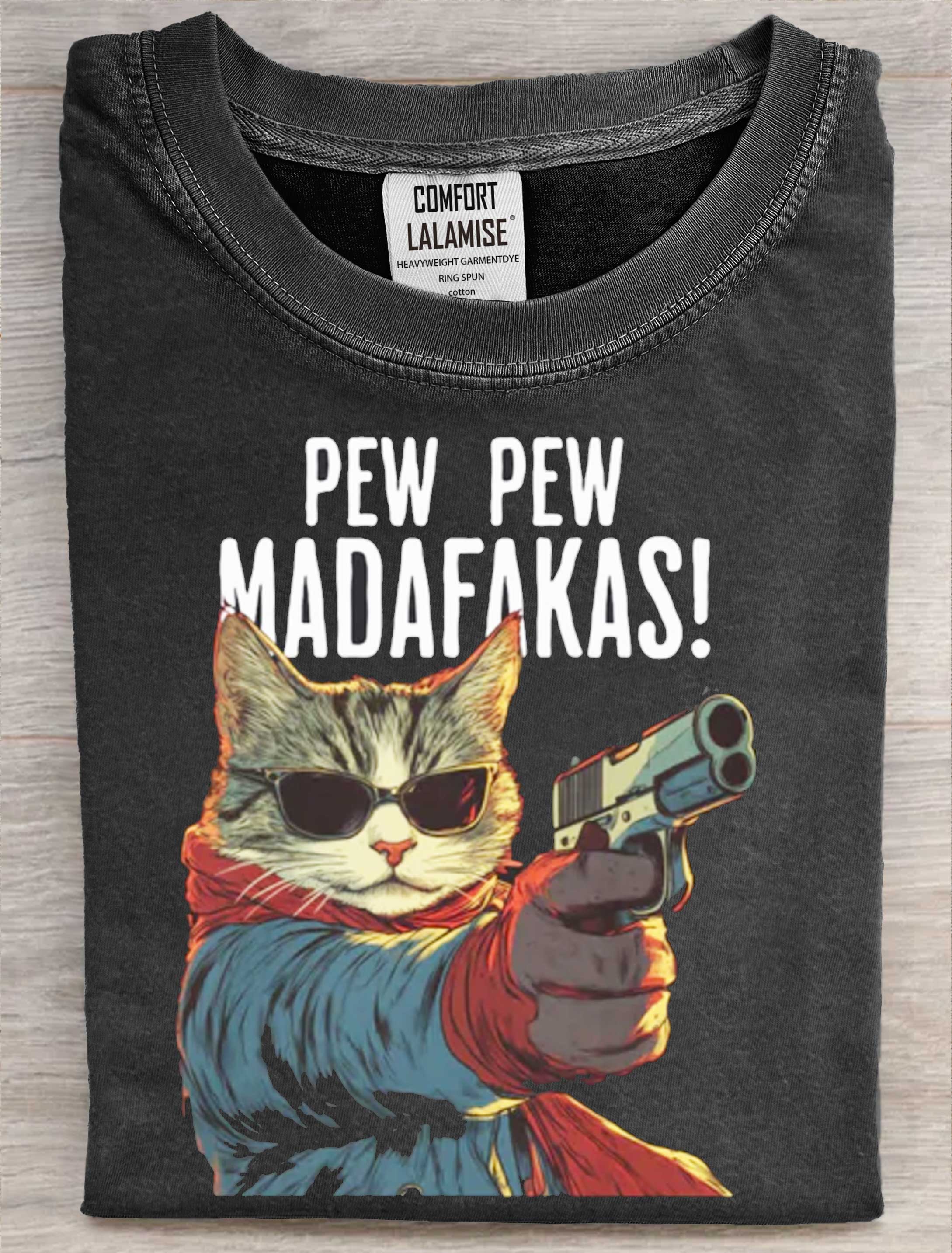 Madafakas Funny Cat Art Print Casaul Short SleeveT-shirt