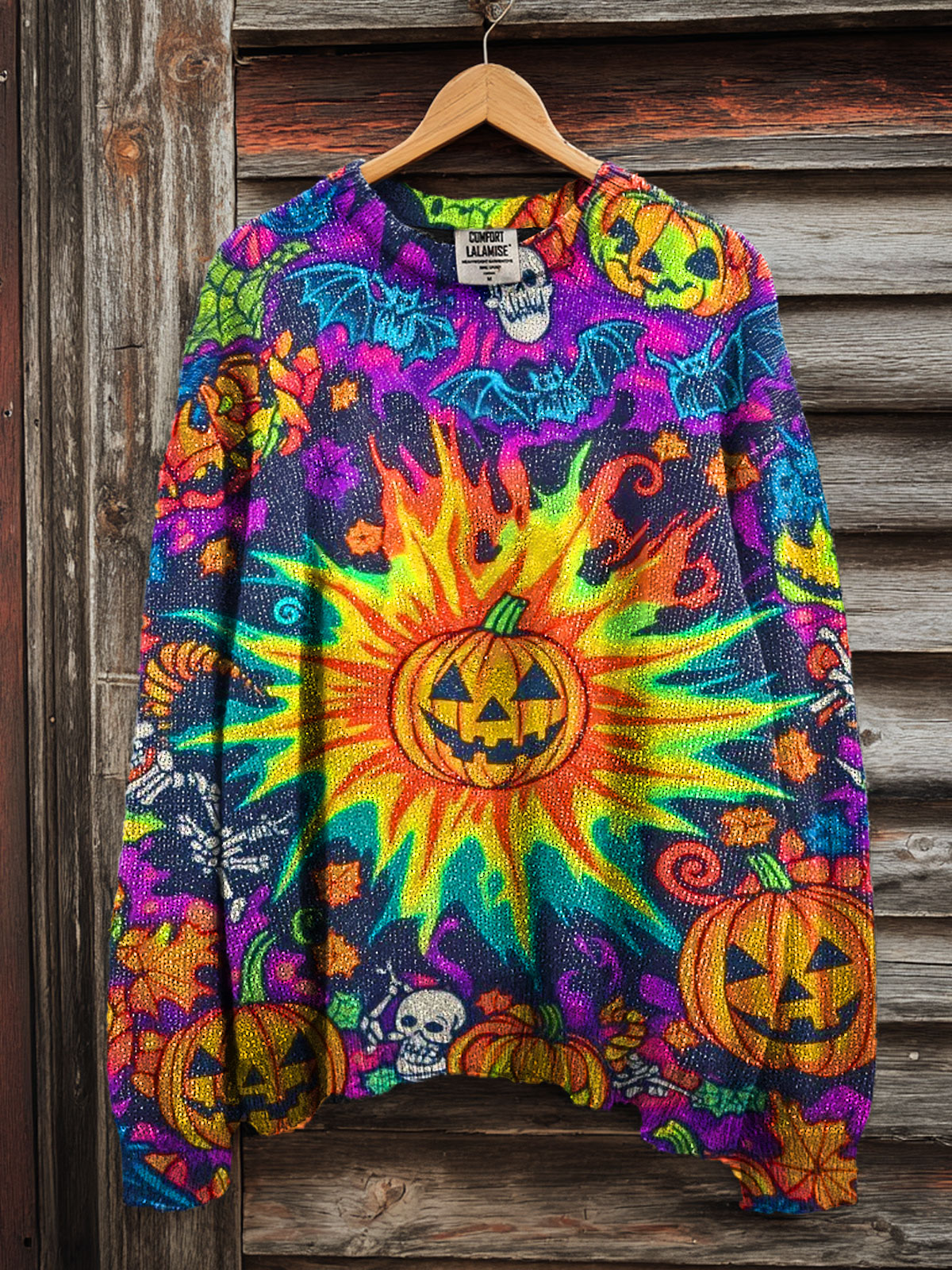 Halloween Pumkim Print Knit Pullover Sweater