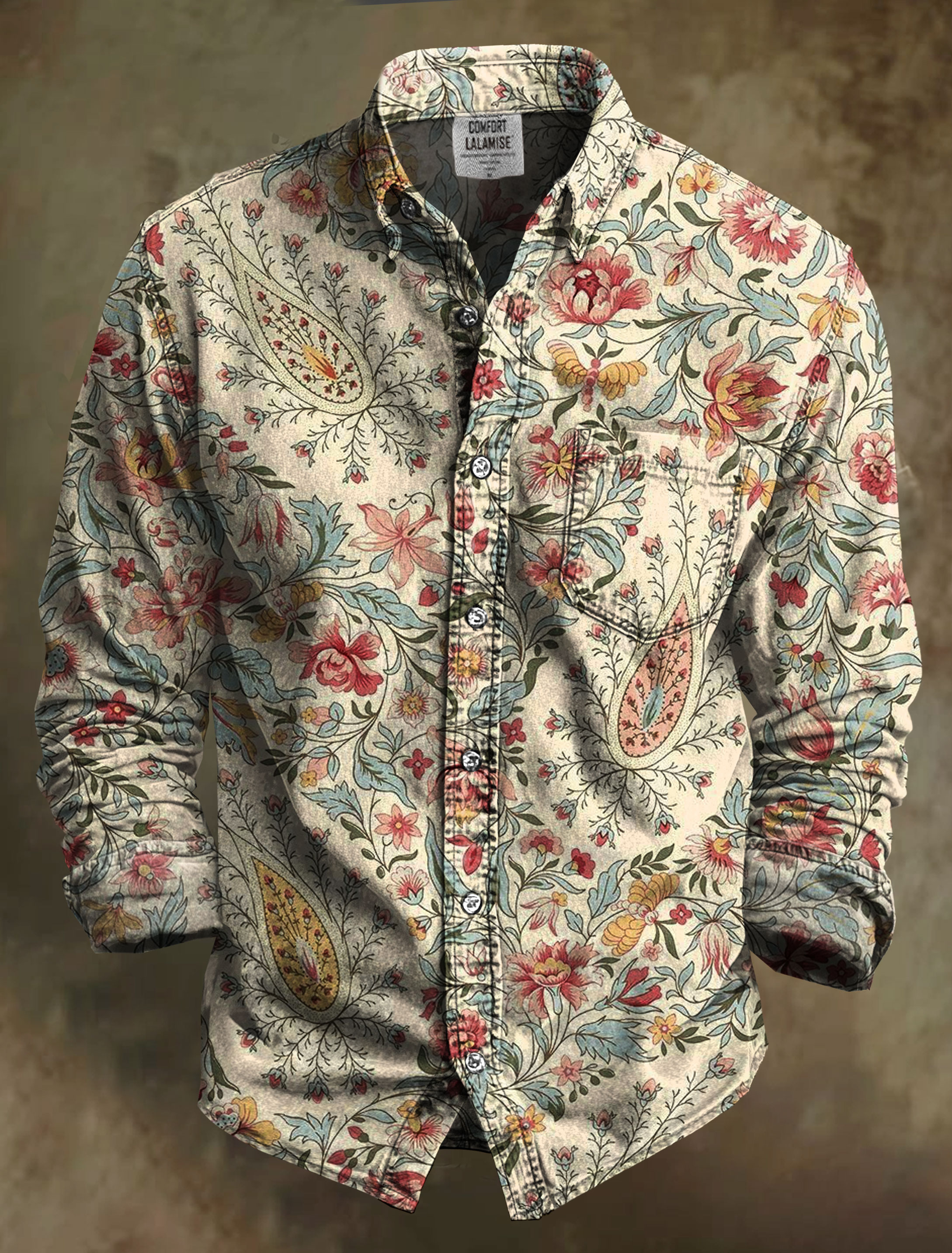 Vintage Ethinic Art Print 100% Cotton Long Sleeve Shirt