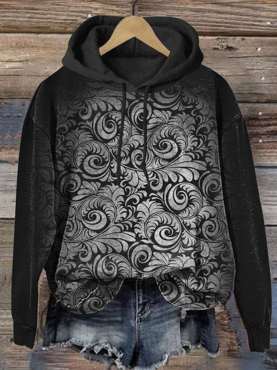 Vintage Gradient Floral Print  Casual Sweatshirt