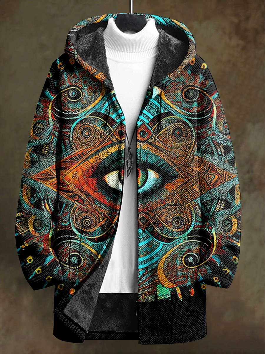 Retro Dark Eye Psychedelic Art Print Unisex Plush Thick Long-Sleeved Sweater Cardigan Coat