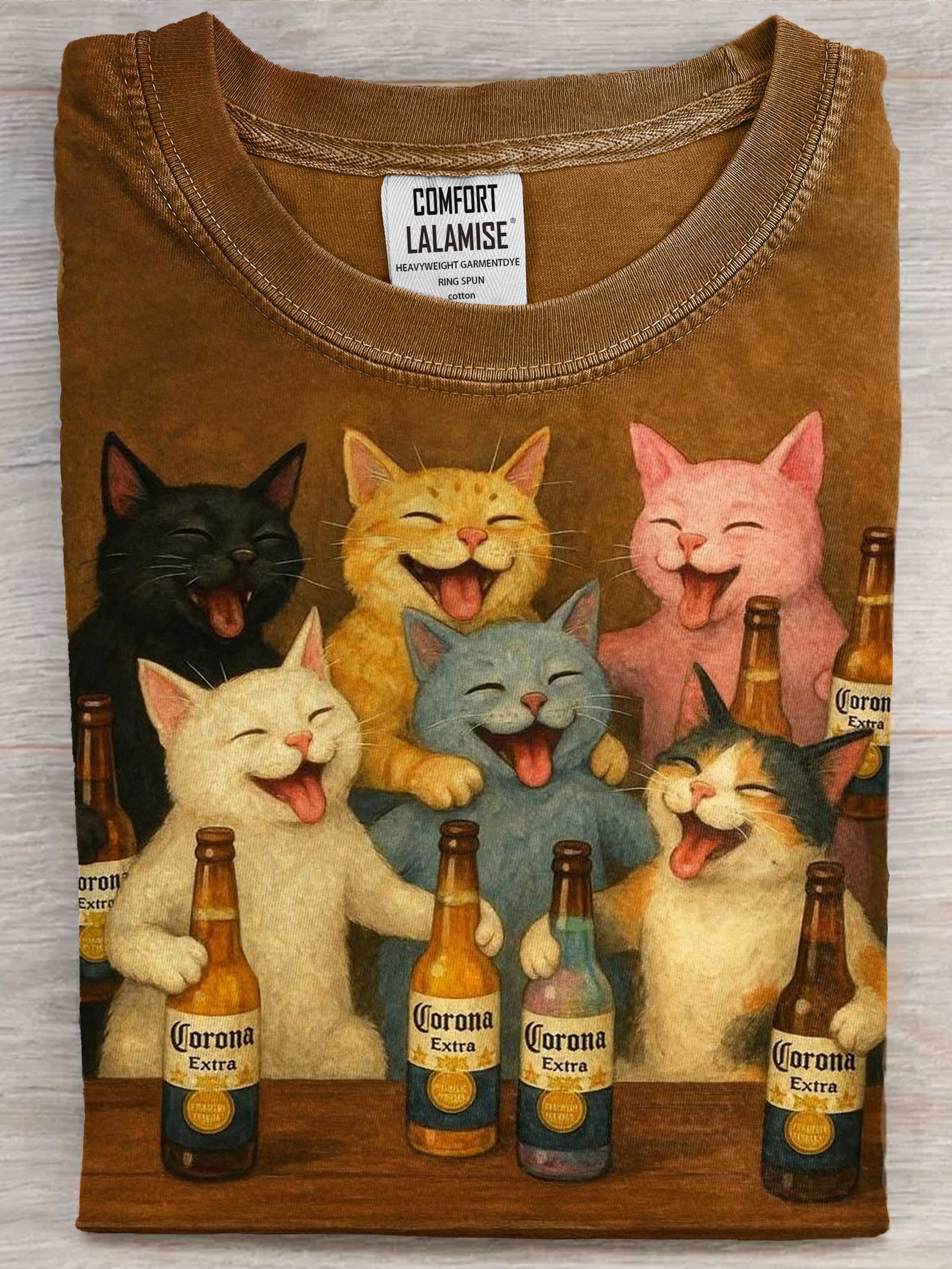 Friends Funny Cute Cat Art Print Casual Short Sleeve T-shirt