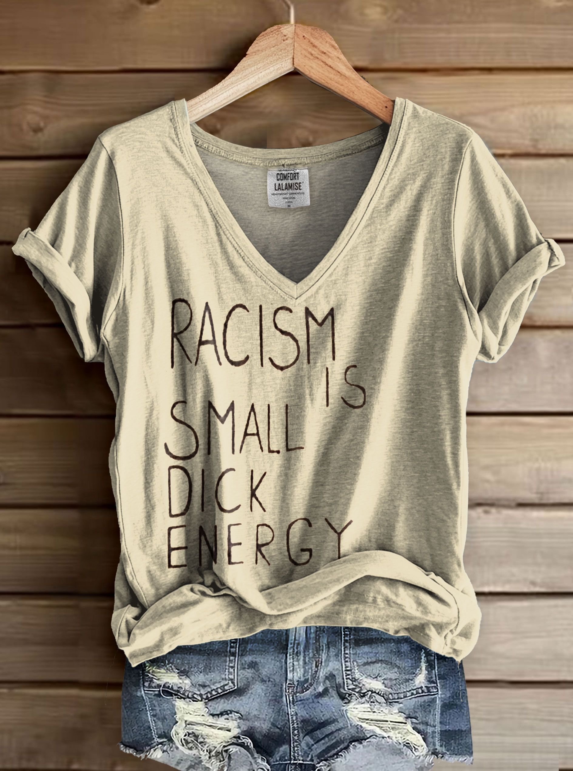 Inspire Letter Print V-neck Casual T-Shirt