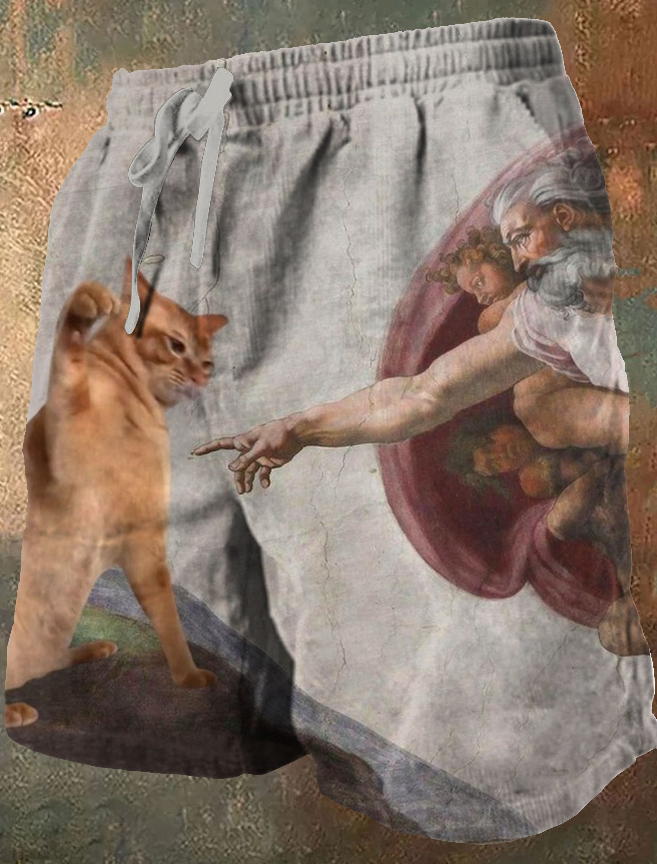 Vintage Funny Cat Art Print Casual Short Pants