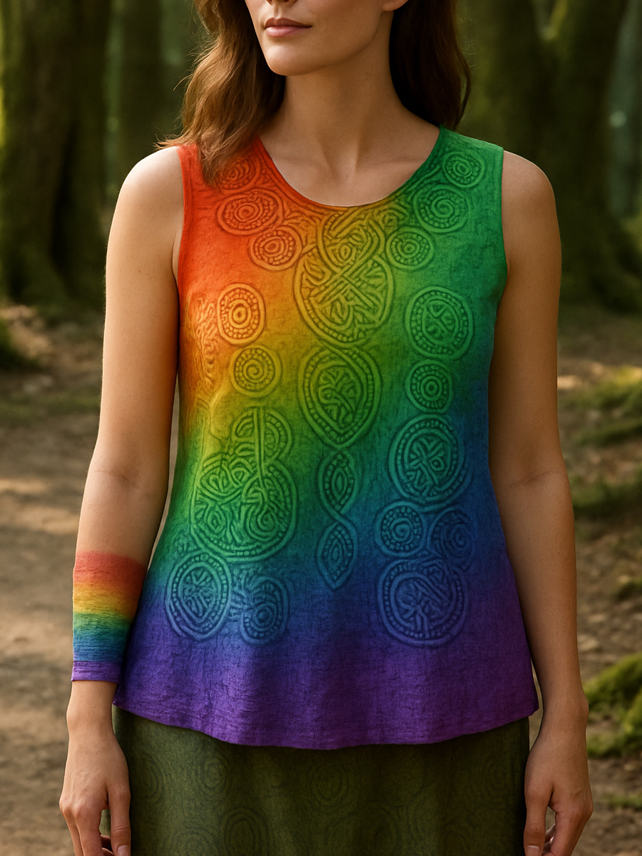 Rainbow Gradient Celtic Art Print Casual Tank Top