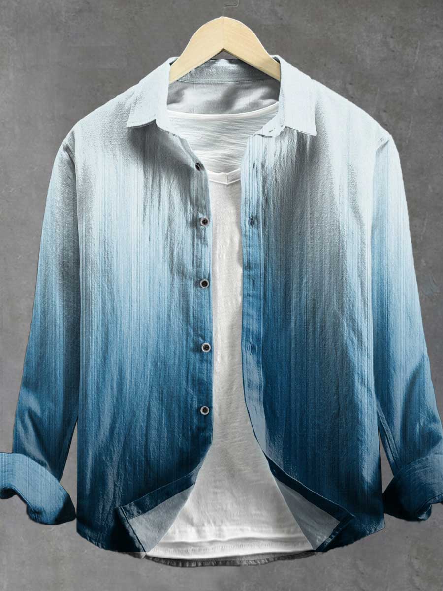 Gradient color Blue Art Print 100% Cotton Long Sleeve Shirt