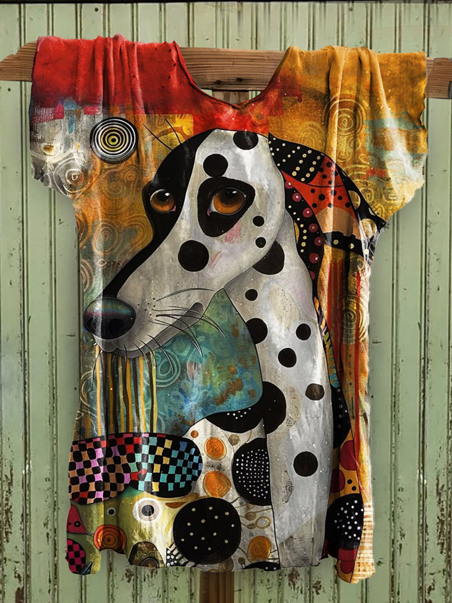 Pop Art Dog Print Cotton Crew Tee