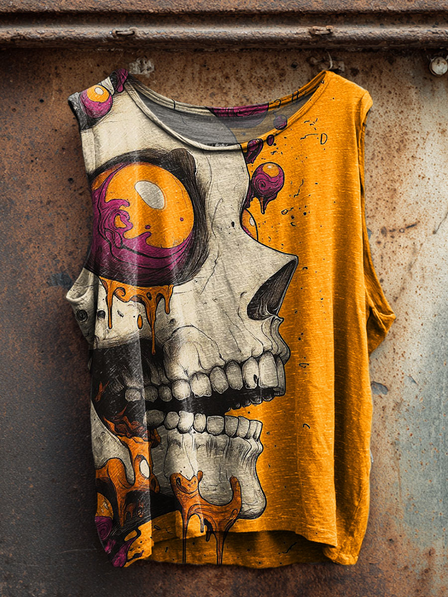 Vintage Skull Art Print 100% Cotton Casual Tank Top