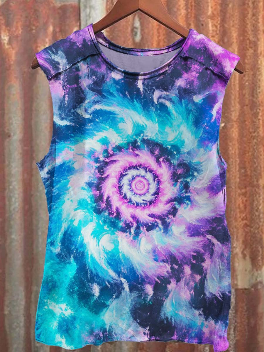 Colorful Abstract Tie-Dye Print Casual Tank Top