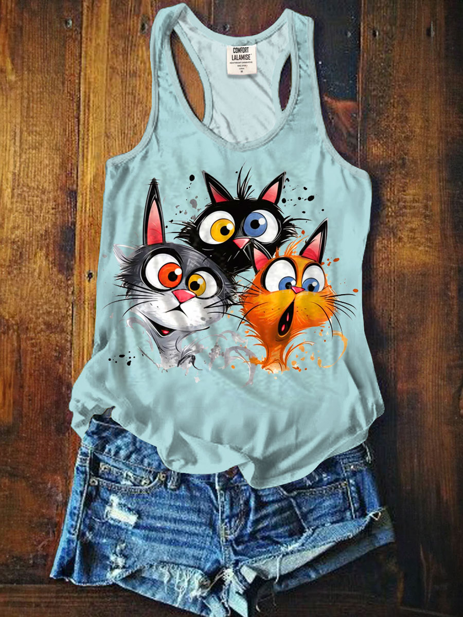 Cats Friends Art Print Tank Top